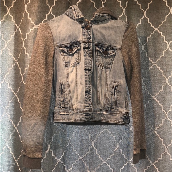 AMERICAN EAGLE DISTRESSED DENIM SWEATSHIRT JACKET - Picture 3 of 5